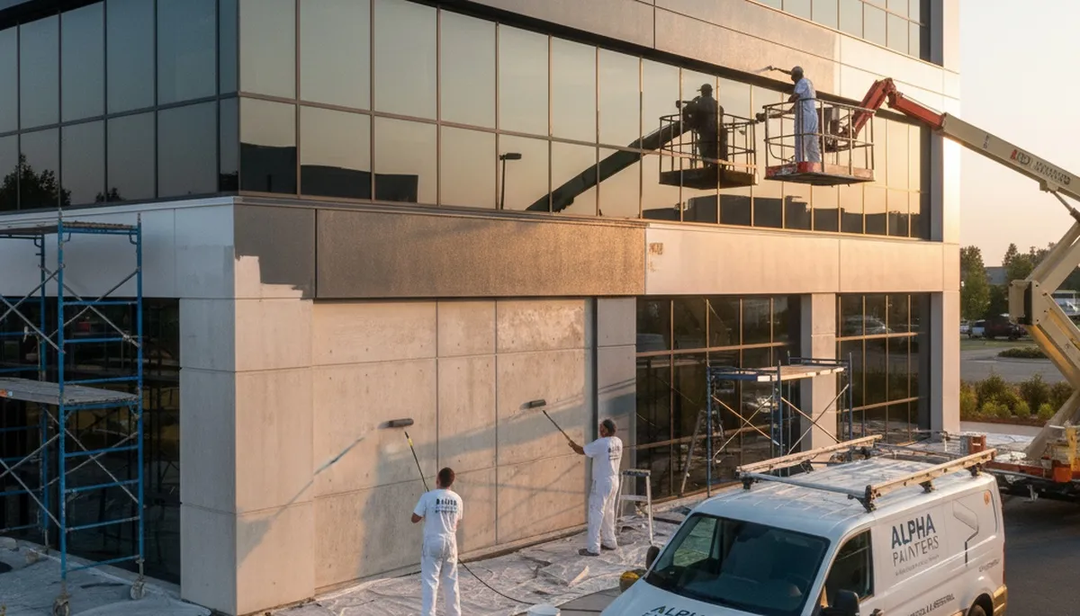 Commercial painters finishing office interior walls in Norton, MA