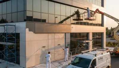 Commercial painters finishing office interior walls in Norton, MA