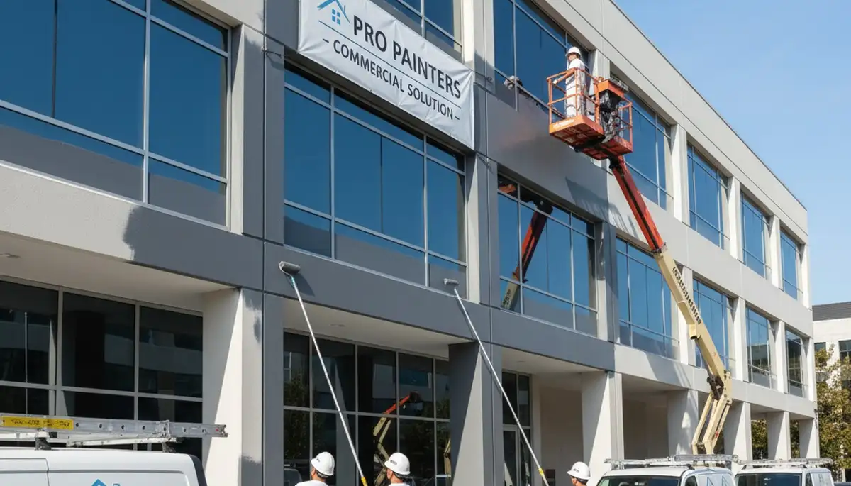 Professional commercial painters renovating office building exterior in Norton, MA