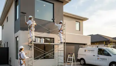 Professional exterior house painters working on a colonial home in Norton MA