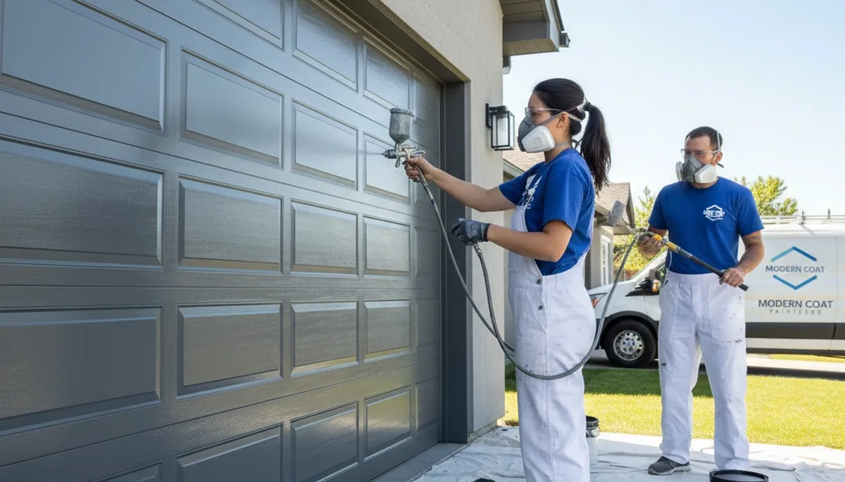 Professional garage door painting in Norton, MA enhancing curb appeal with durable weatherproof finish