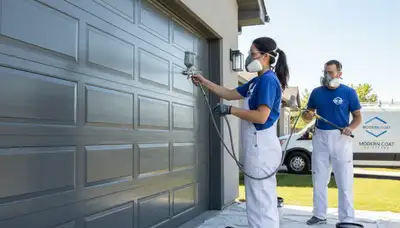 Professional garage door painting in Norton, MA enhancing curb appeal with durable weatherproof finish