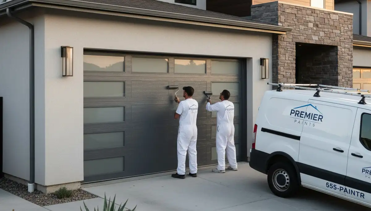 Professional garage door painting in Norton, MA enhancing curb appeal with durable exterior finish