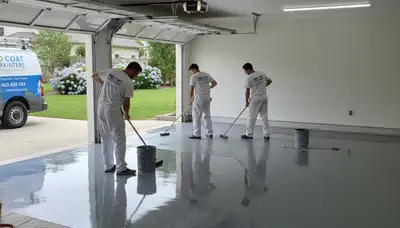 Professional epoxy garage floor coating in Norton, MA by local house painters at nortonpainter.com