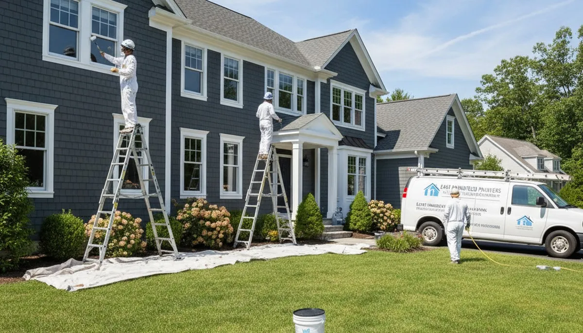 Professional house painters improving home exterior in Norton MA by nortonpainter.com