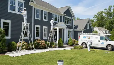 Professional house painters improving home exterior in Norton MA by nortonpainter.com