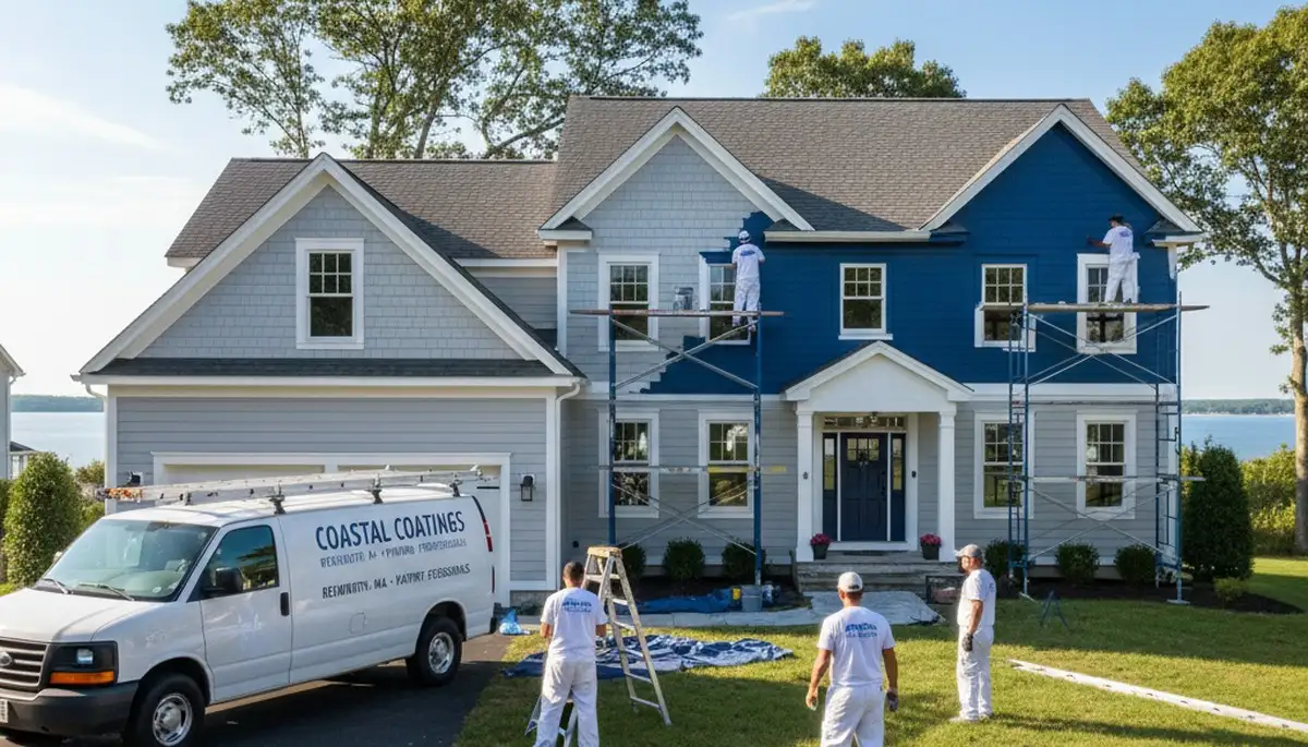 Professional house painters working on home exterior in Norton MA