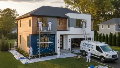 Professional house painters transforming home exterior in Norton, MA