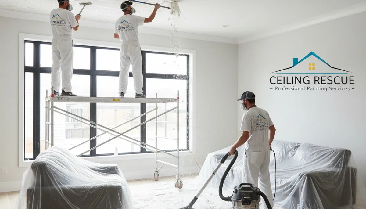 Professional popcorn ceiling removal in Norton, MA home for smooth, modern ceiling finish