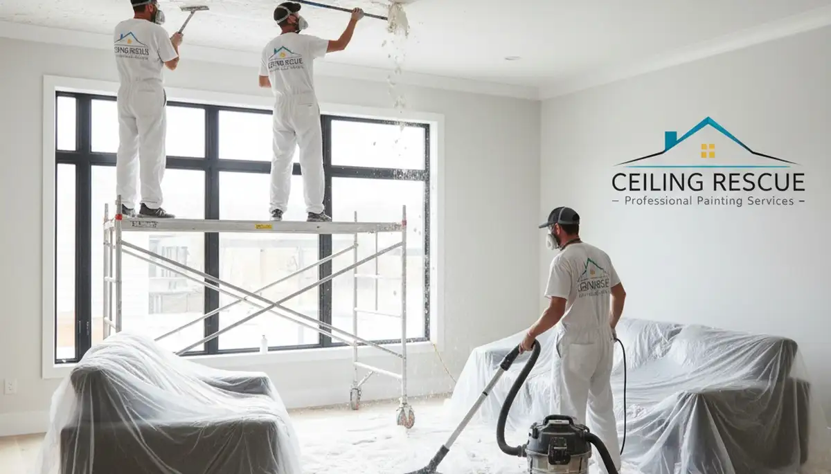 Professional popcorn ceiling removal in Norton, MA home for smooth, modern ceiling finish