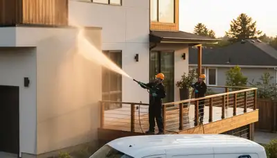 Professional pressure cleaning restoring house siding and deck surfaces in Norton, MA