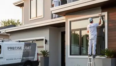 Professional trim and fascia painting on a Norton MA home exterior by expert local house painters