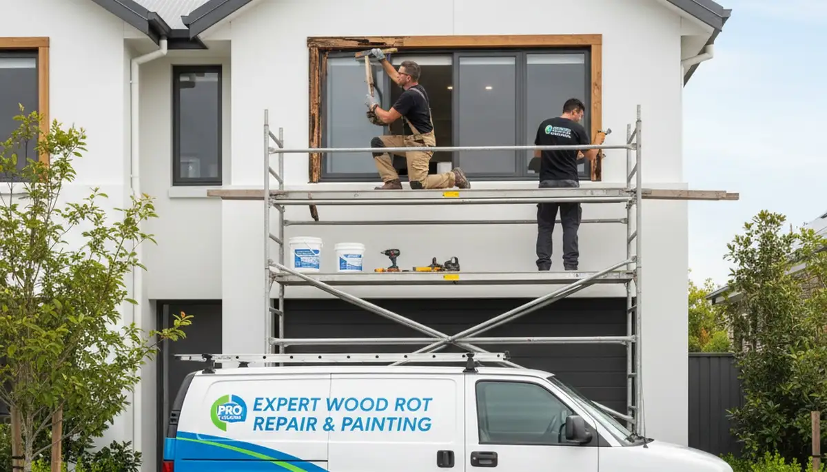 Professional wood rot repair and exterior painting on home siding in Norton, MA